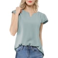 thumbnail image 2 of DARING DIVA Women's V Neck Casual Solid Cap Blouse Top L Pale Blue, 2 of 6