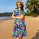 thumbnail image 4 of Balery Colorful Tie Dye Stained Glass 2 Vestidos sueltos de manga corta para mujer, vestidos de verano 2025, vestidos casuales de corte A con vuelo., 4 of 6