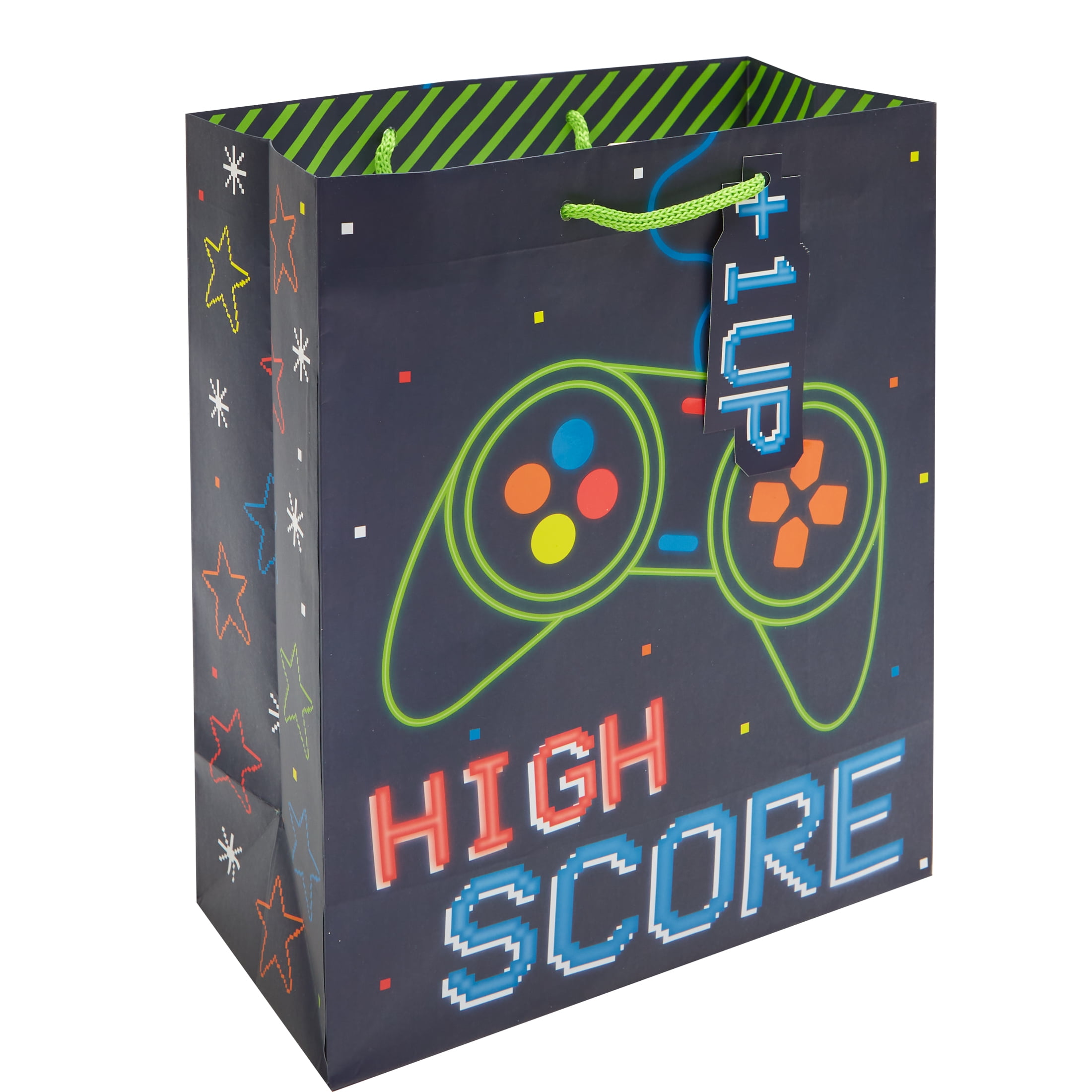 Way To Celebrate Value Gift Bag, Gamer,  Green, Orange, Red, Blue, Gloss Accents