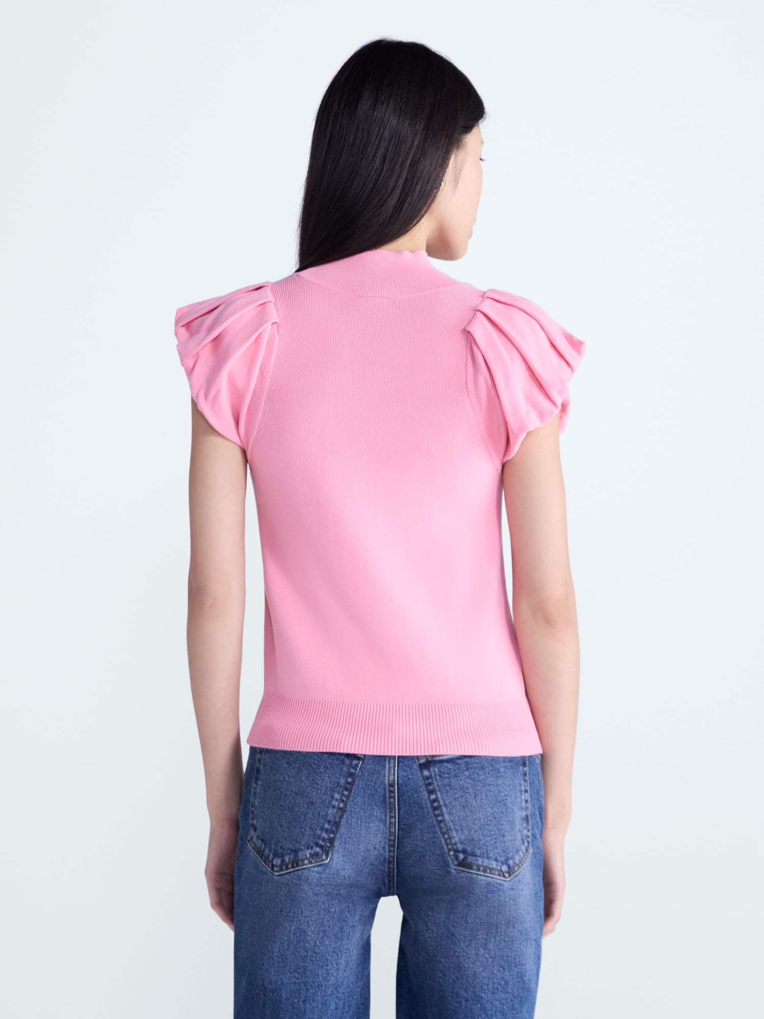 Scoop Women's Mock Neck Top with Bubble Cap Sleeves, Sizes XS-XXL