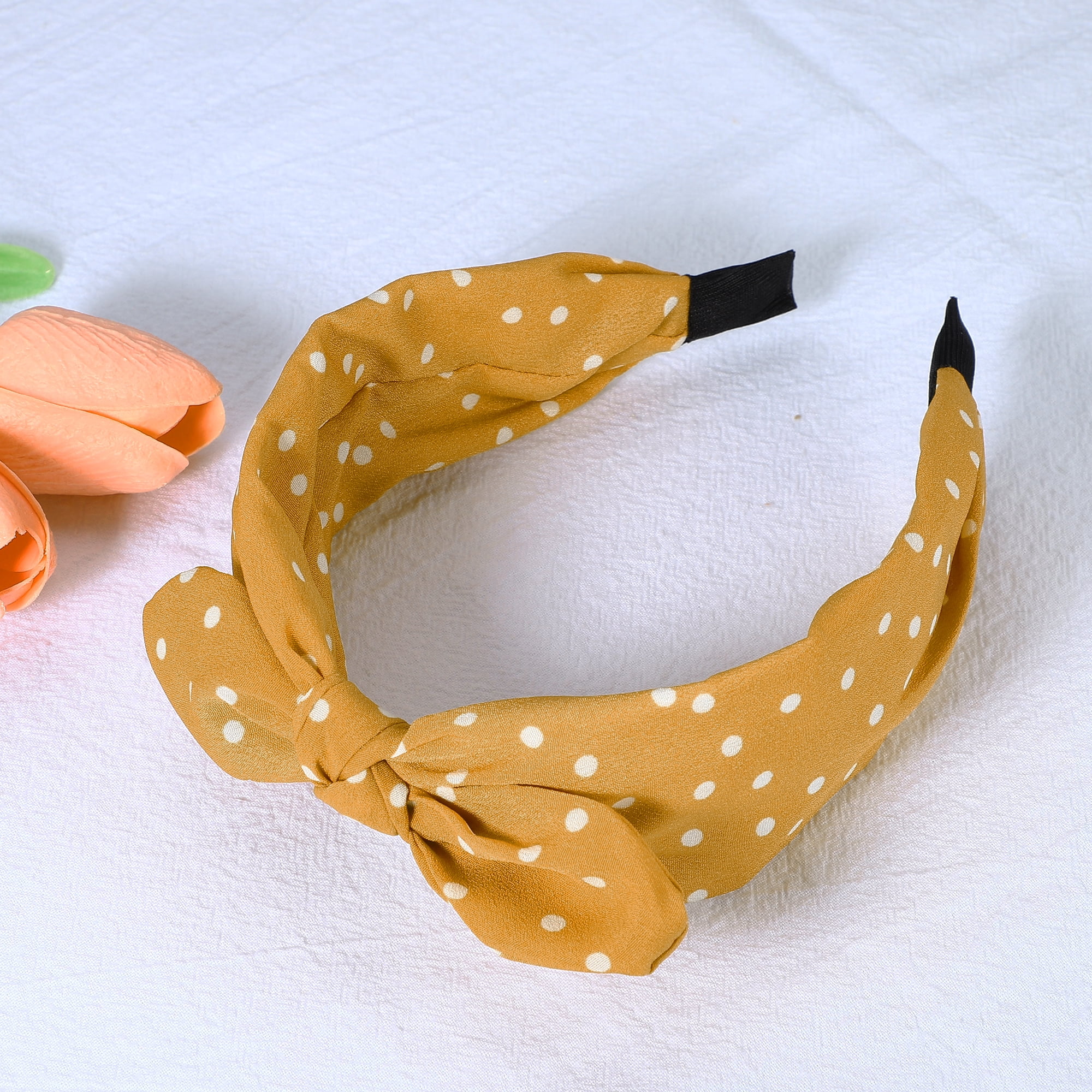 Unique Bargains 1 Pcs Bowknot Headband with Bunny Ears Hairband for Women 2.17 Inch Yellow