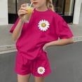 thumbnail image 5 of Tween Girls’ Summer Outfit, Big Kids’ Short Sleeve T-Shirt and Shorts Two-Piece Casual Set Hot Pink 7-8Years, 5 of 7