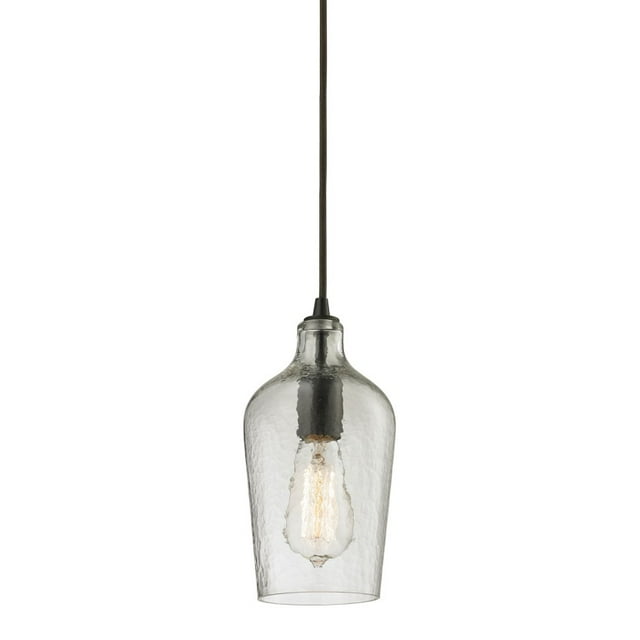 Hammered Glass Collection 1 light mini pendant in Oil Rubbed Bronze