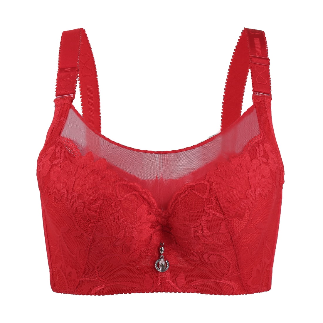 Women Breathable Lace Front Push Up Convertible Underwire Cami Bra Red ...