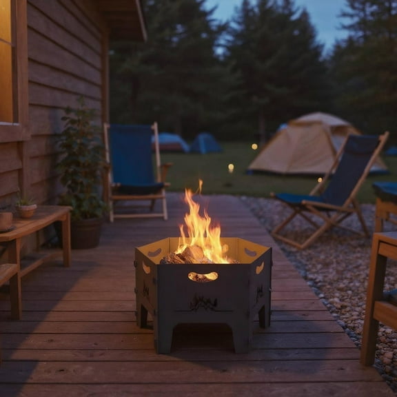 Resenkos Fire Pit, Fire Bowl,Outdoor Firepit,19 Inches Collapsible Portable Plug Fire Pit with Storage Bag