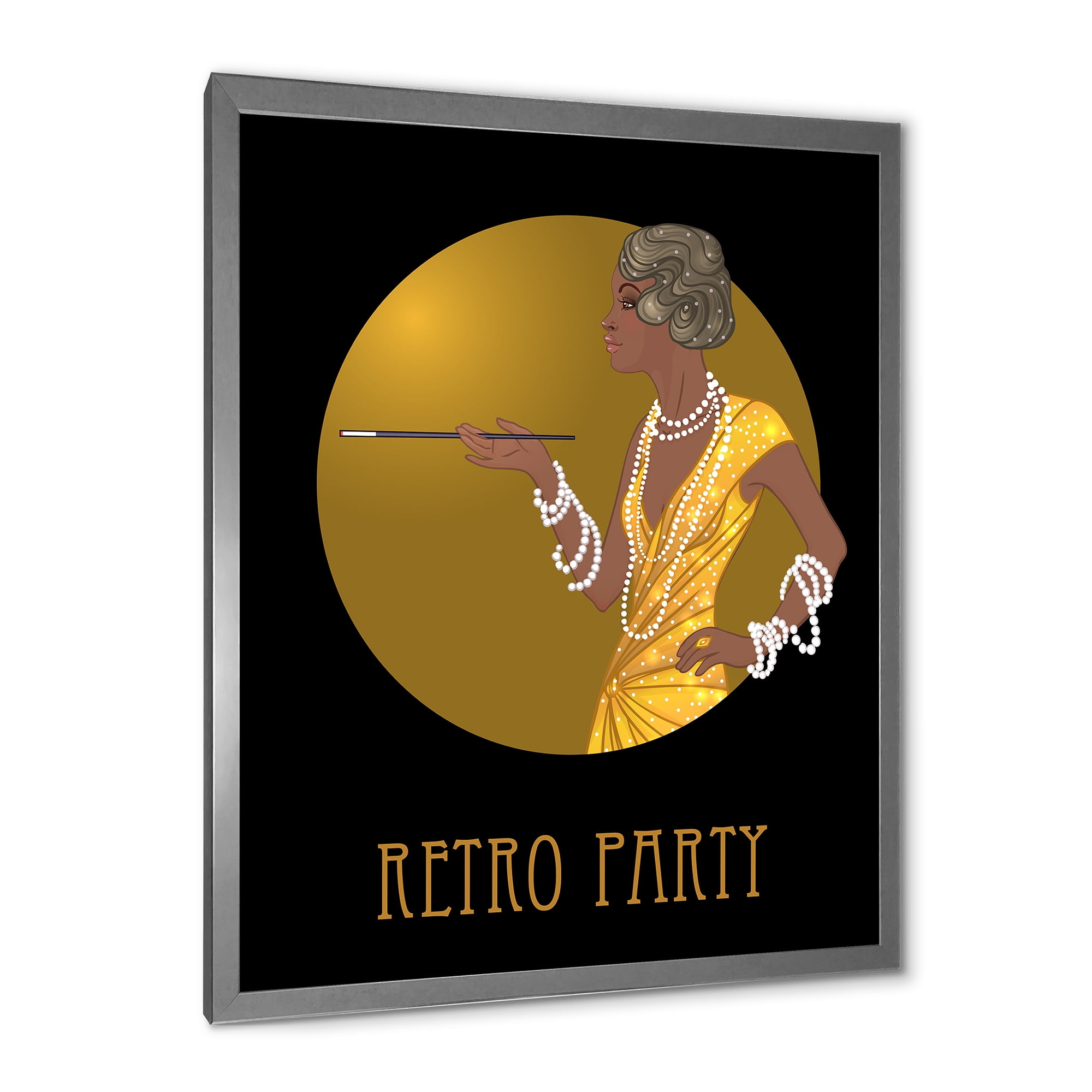 Designart 'Retro Fashion Glamour Afro American Woman' Modern Framed Art Print