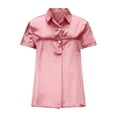 thumbnail image 4 of Ashirexll Summer Tops for Women, Solid Color Half Button Short Sleeve Lapel Satin Casual Commuting Shirts, 4 of 7