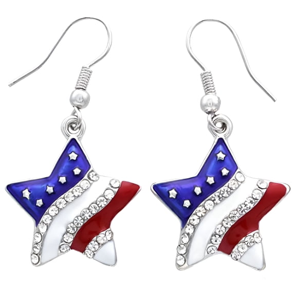 DESIGNICE Patriotic Red White Blue American USA Flag Star Dangle Drop Earrings 4th of July Independence Day Gift (Star Hook)
