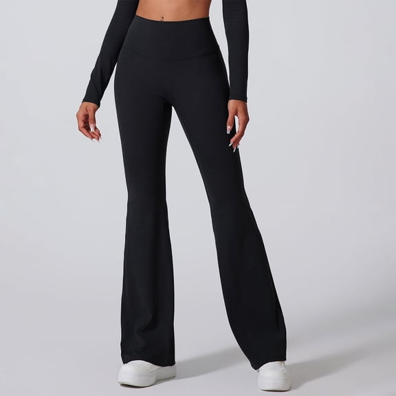 YAPPO Women's High Waisted Flared Yoga Pants, High Stretch Asymmetrical Bootcut Leggings for Workout & Studio, Navy Blue