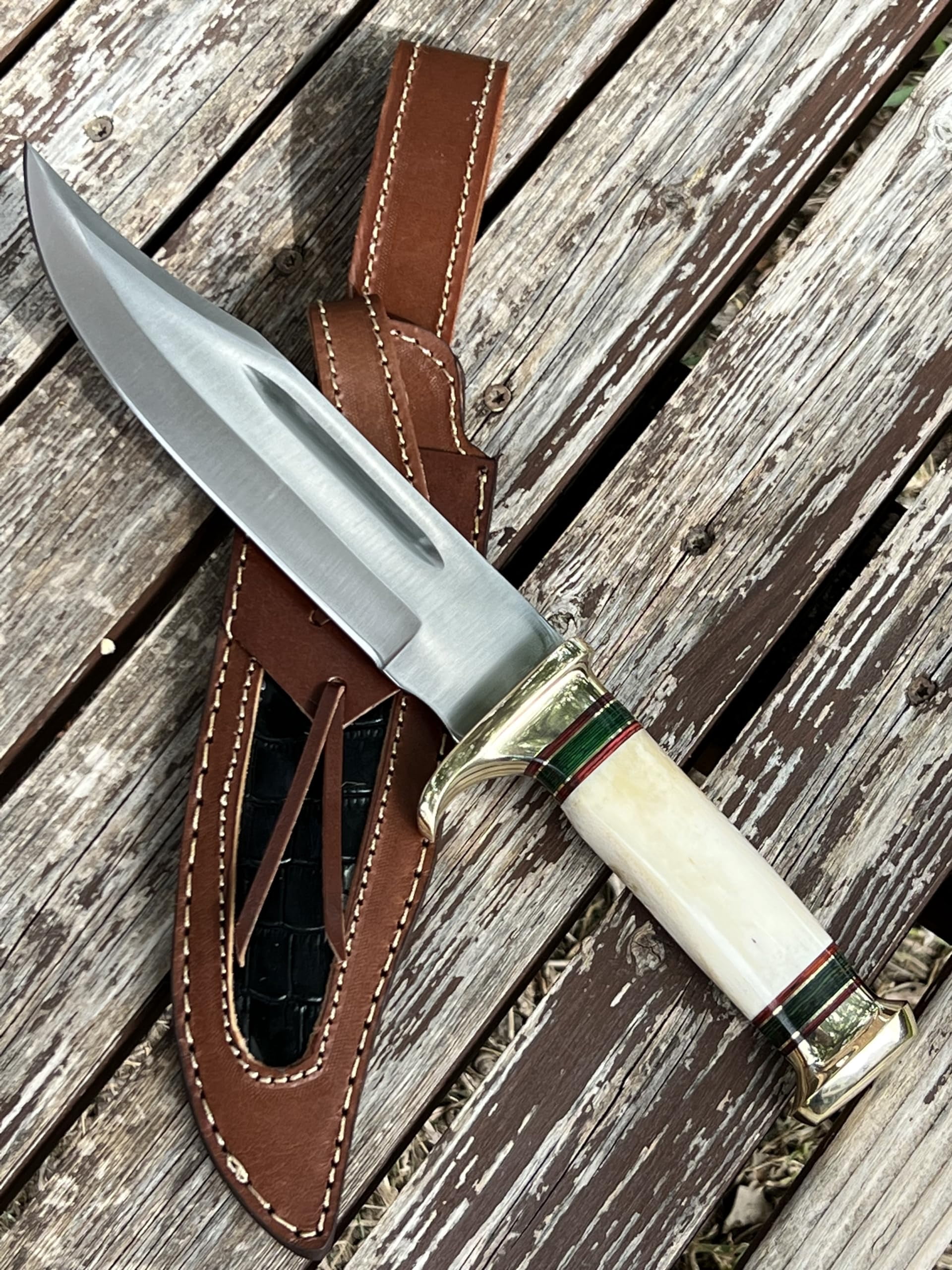 Poshland Custom Handmade D2 Steel 12.5 Inches Hunting Knife - Perfect Grip Bone Handle with Brass fitting (REG-225)