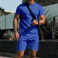 thumbnail image 2 of Vedolay Workout Short Sets For Men Men's 2 Piece Outfits Tracksuits Summer Fashion Casual Short Sleeve and Shorts set,Blue M, 2 of 4