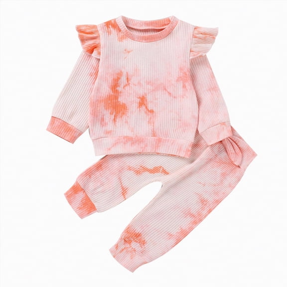 Futezty Toddler Boys Girls Clothes Fall Winter Outfit Sets, Set For Kids Flying Sleeve Round Neck Tie Dye Elastic Waist 6M 1T 2T 3T 4T 5T 2 Piece Everyday