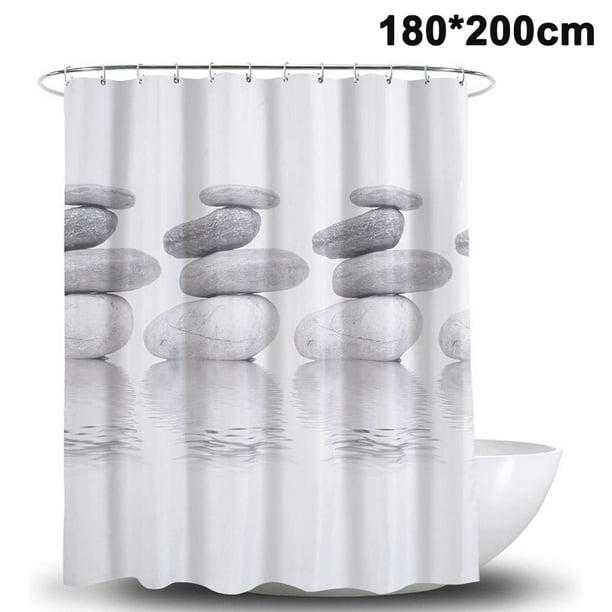 Cortina de ducha Zen Stone Hierba salvaje Reflejo en agua Cortinas de ducha 12 ganchos, diseño de meditación Cortina de ducha de baño de tela impermeable MFZFUKR 2034895-2