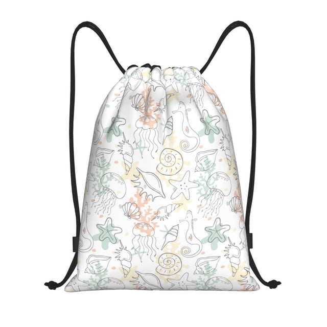 Saiise Sea Animals Pattern Sports Drawstring Backpack - String Swim Gym Bag with Wet Proof Pocket for Women&Men-Small