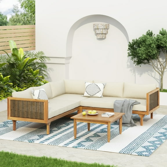Miekor Furniture Sectional Seating Group With Waterproof Cushions - Premium Outdoor Sofa Set(Beige Cushion) 56129