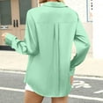 thumbnail image 3 of Women’s Solid Color Button Down Shirt – Casual Long Sleeve Blouse with Split Hem, Loose Fit Lightweight Top Light Green, 3 of 4
