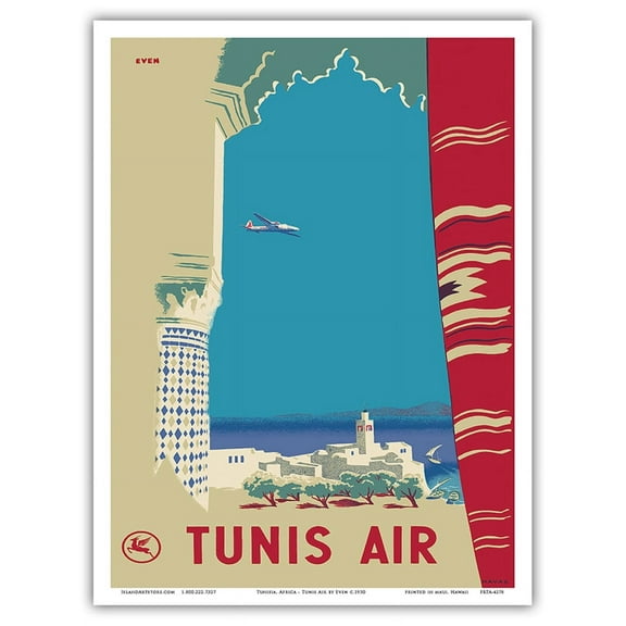 Tunisia Africa - Tunis Air (Société Tunisienne de l'Air) - Vintage Airline Travel Poster by Jean Even 1930 - Master Art Print (Unframed) 9in x 12in