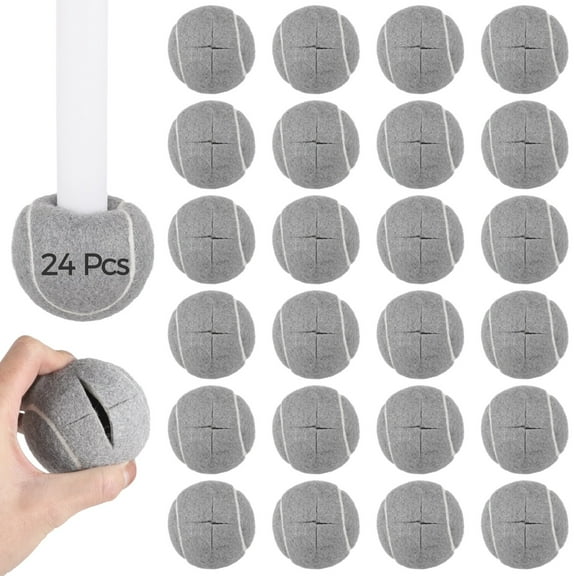 24 Pcs Precut Tennis Balls, for Furniture Legs & Walkers, Tennis Style Chair Slipcovers, Quiet Cross-Opening Chair Leg Foot Pads, Anti-Slip Furniture Covers for Floor Protection