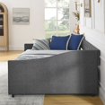 thumbnail image 7 of Full Size Upholstered Tufted Daybed with Drawers, Dark Grey Linen Sofa Bed with Waved Arms, Copper Nailhead Trim, Mid-Century Style, Eucalyptus Wood Frame, 7 of 7