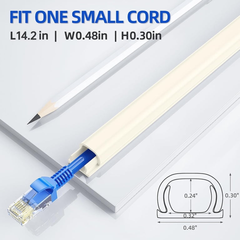 Electriduct 4FT White Locking Cord Concealer - 1.5" Cable Raceway Kit With Adhesive (10 Pack)