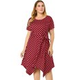 thumbnail image 3 of Vestido de mujer de talgrande alto bajo retro mangas cortas vestidos de lunares Vino rojo 4X, 3 of 7