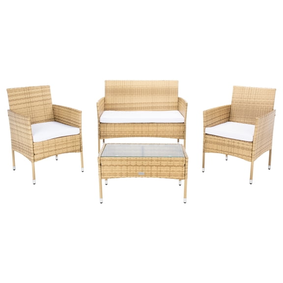 SAFAVIEH Abdul Outdoor Patio 4 Pc Conversation Set, Natural/White