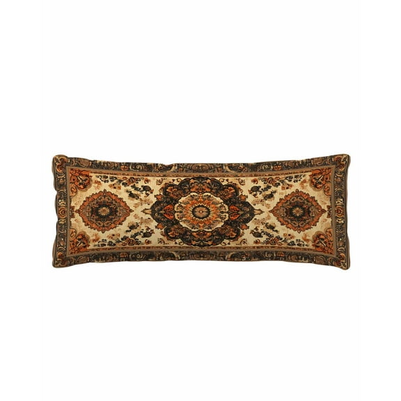 Retro Boho Flower Body Pillow Cover 20 x 54 Inch Decorative Pillow Cover Orange Multi Traditional Oriental Lumbar Pillowcase Seasonal Rectangle Cushion Case for Couch Sofa Bed Living Room