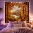 thumbnail image 2 of Autumn Forest Landscape Through Arched Wooden Window, Calming Rustic Art for Nature Lovers, Scenic Wall Decor Thanksgiving Hostess Gift Tapestry Wall Hanging for Living Room and Bedroom, 2 of 6