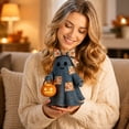 thumbnail image 4 of THOPBPRK Halloween Patchwork LED Light Decor, 7.8Inch Cute Bowtie Ghost Ornament for Couples, Battery-Operated Festive Tabletop Lamp for Halloween Home Living Room Decor,1Pack A, 4 of 7
