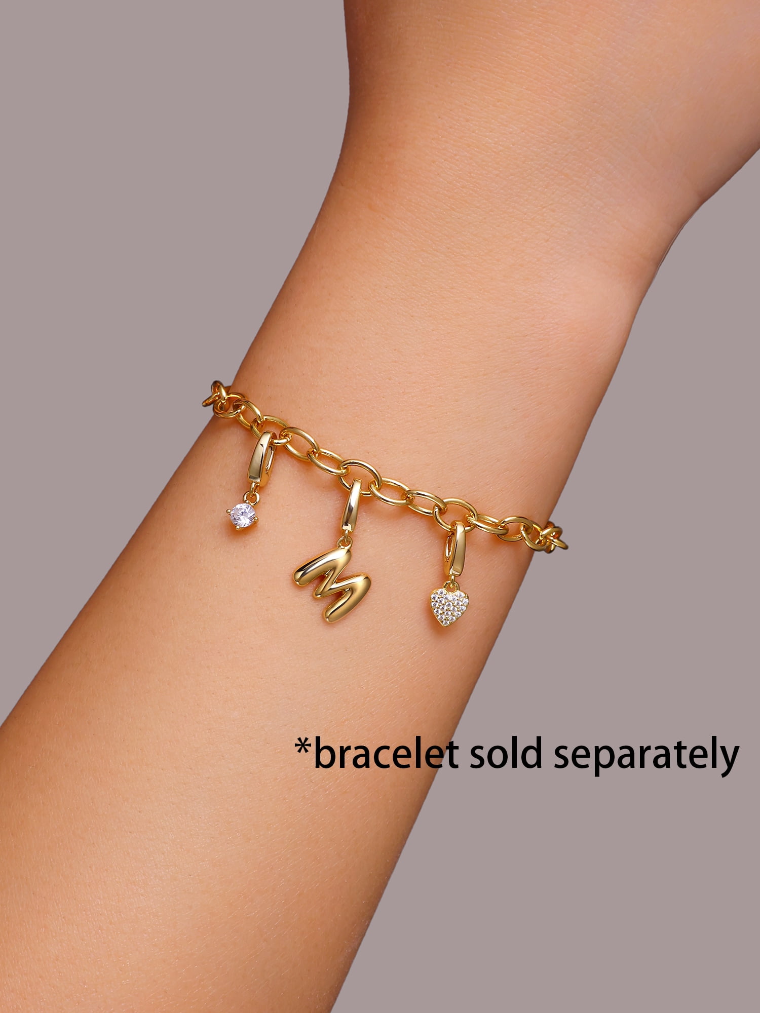 Brilliance Fine Jewelry Simulated Diamond Initial M Charm Set in 14KT Gold Plated Sterling Silver