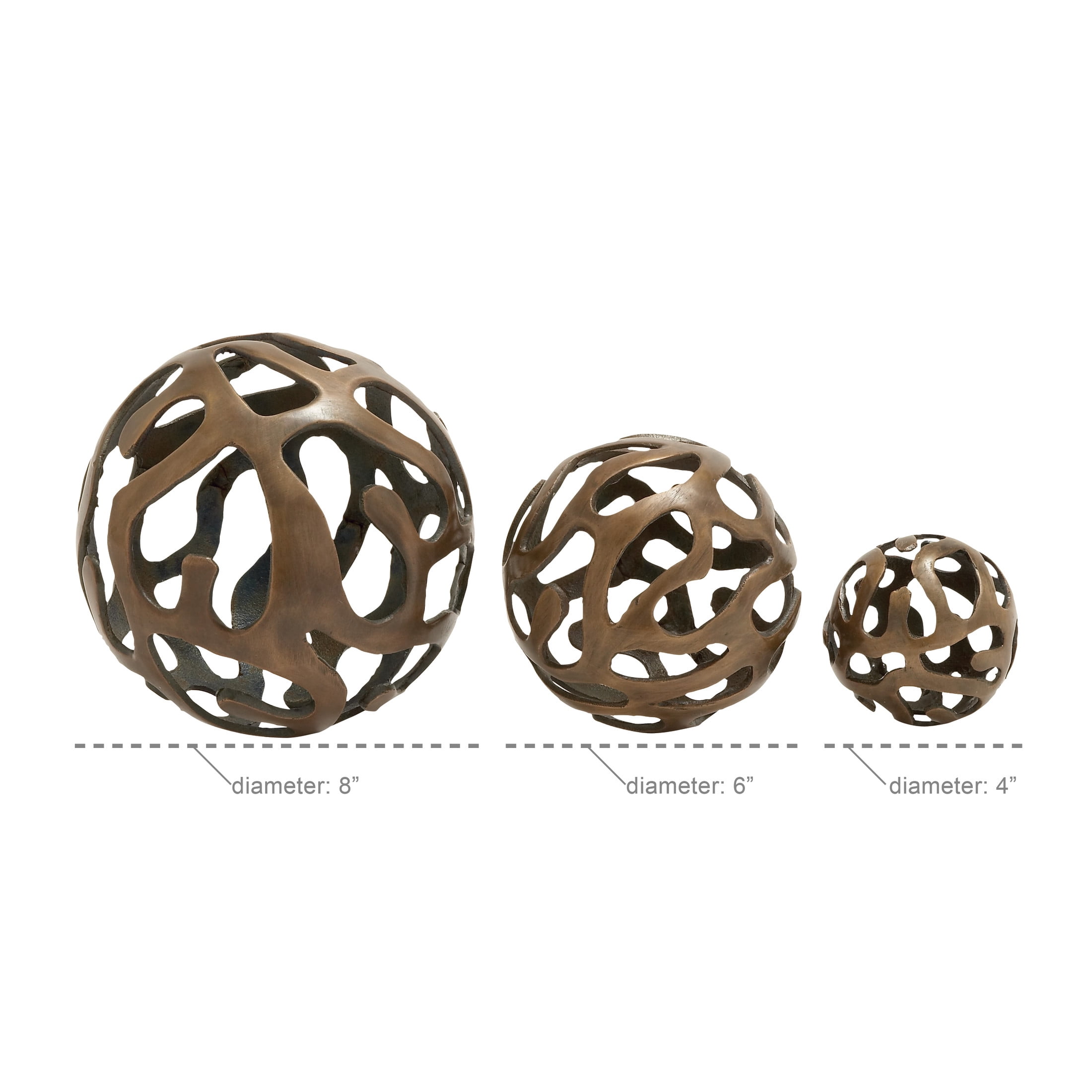 8", 6", 4"W Brass Aluminum Metal Geometric Sculpture, by DecMode (3 Count)