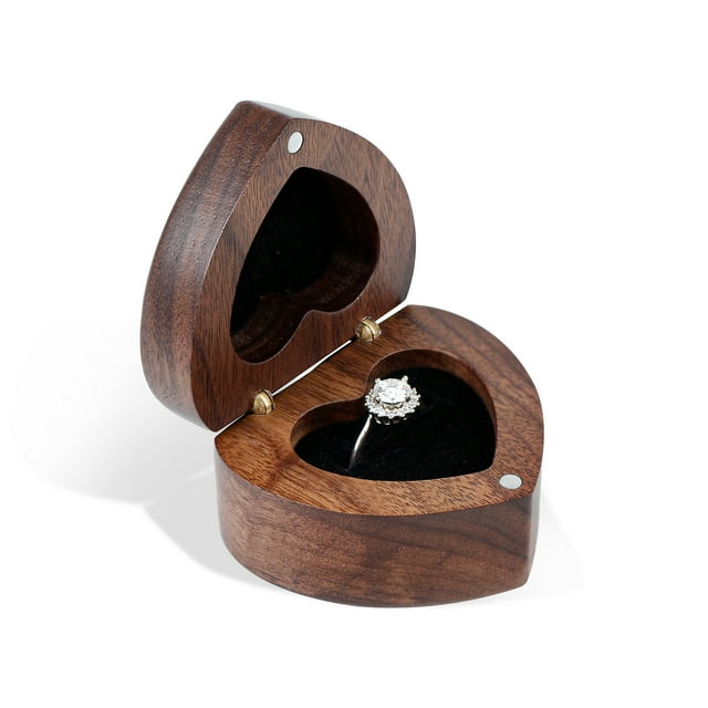 Wislist Caja de anillo de nogal en forma de corazón, caja de regalo de madera para joyería, propuesta, ceremonia de boda, regalo de cumpleaños oso de fresa Electrónica