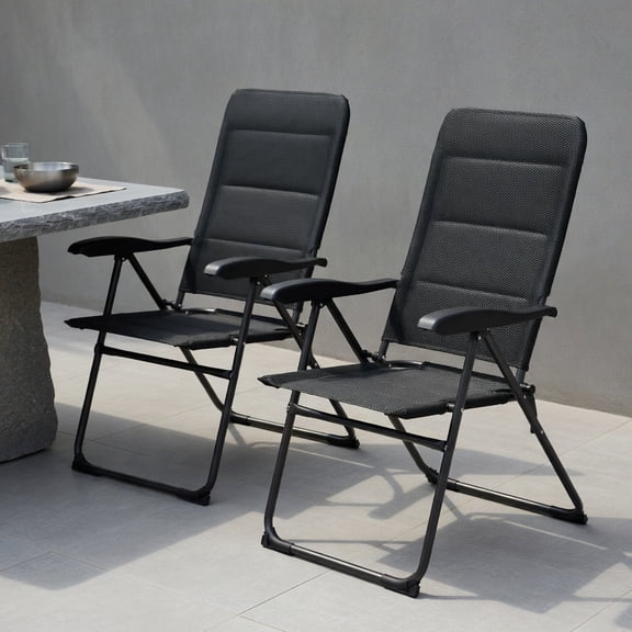 Aimee Lii 2 Pieces Outdoor Folding Patio Chairs with Adjustable Backrests for Bistro and Backyard, Outdoor Patio Furniture, Black