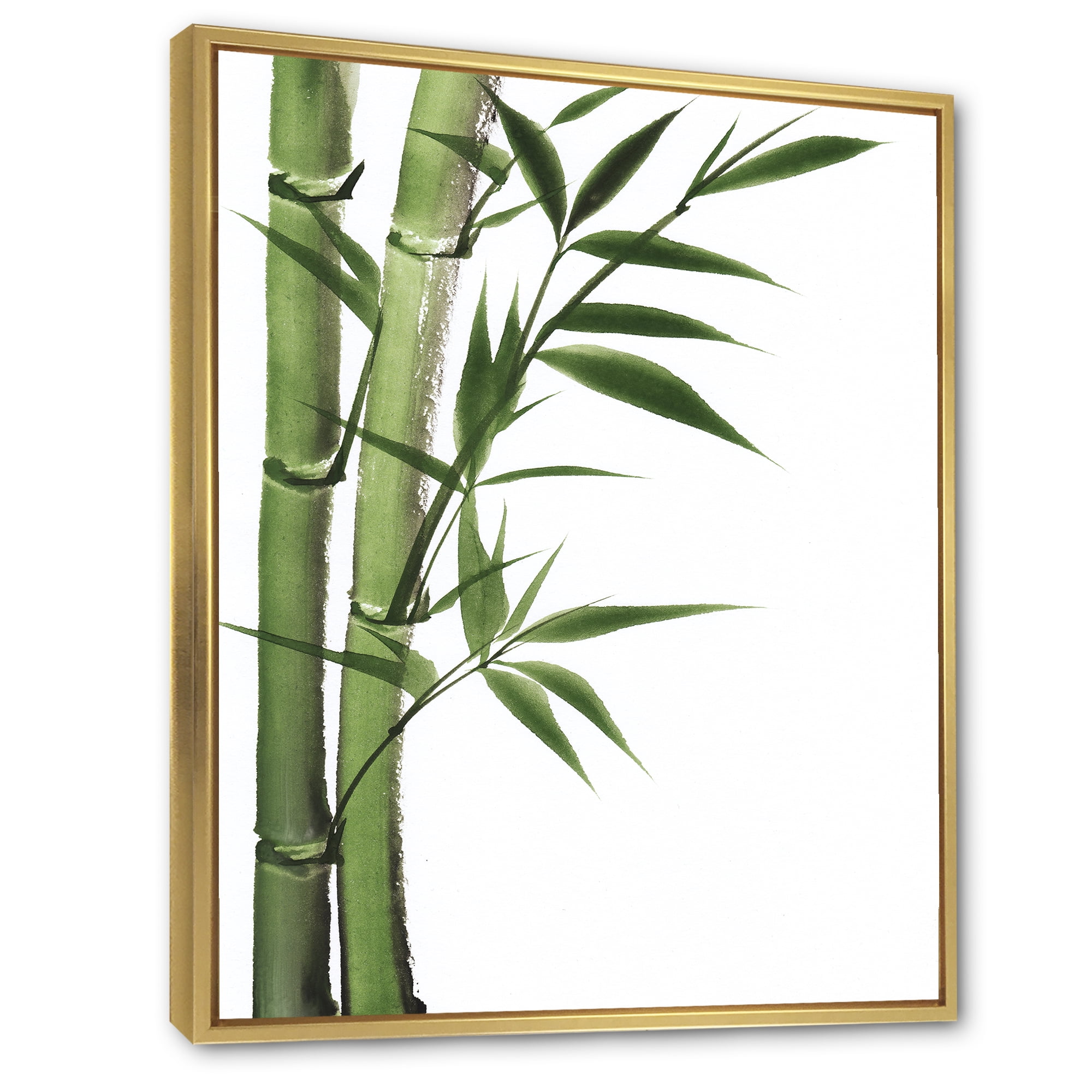 Designart 'Detail of Dark Green Bamboo and Leaves I' Traditional Framed Canvas Wall Art Print