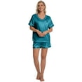 thumbnail image 3 of DAKIMOE Womens Pajama Set Silk Satin Pajamas Short Sleeve Sleepwear Matching Soft Loungewear 2 Piece Lounge Pjs Shorts Set S-XL, 3 of 7