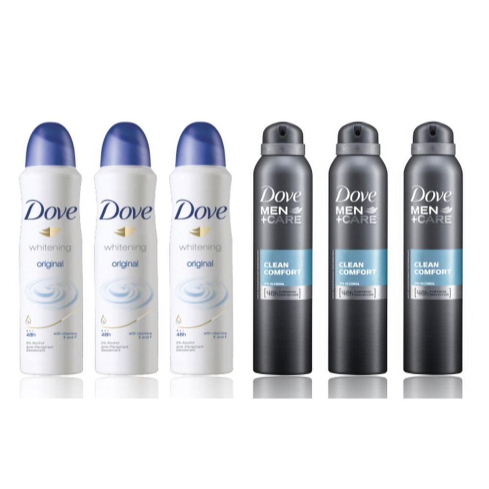 3 Dove Men+Care Clean Comfort & 3 ORIGINAL Deodorant Spray 150 ml (TOTAL of 6)