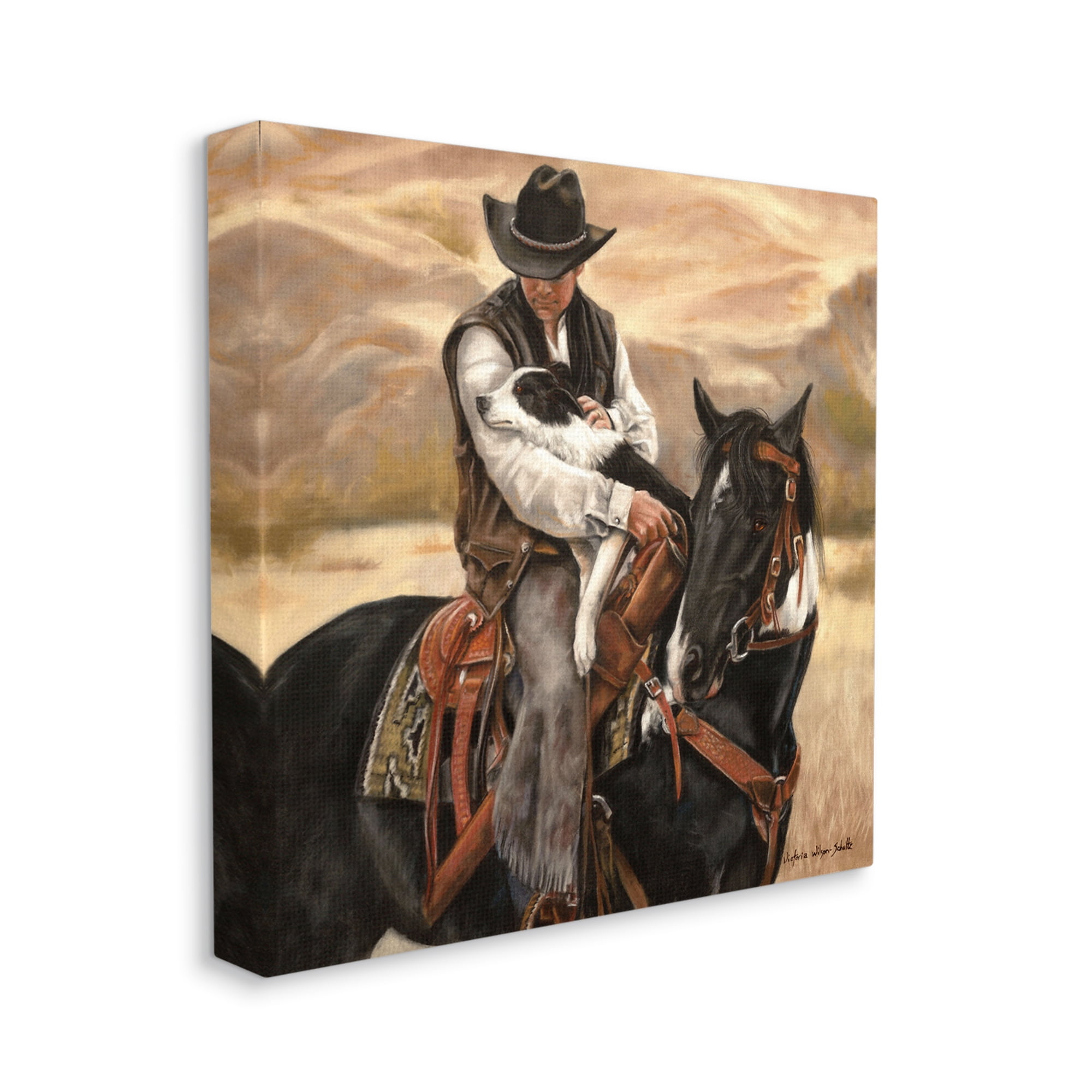 Stupell Industries Cowboy with Dog Landscape Animals & Insects Painting Gallery Wrapped Canvas Art Print Wall Art, 30 x 30