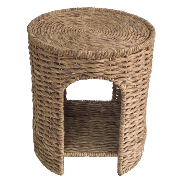 Round Woven Water Hyacinth End Table with Shelf