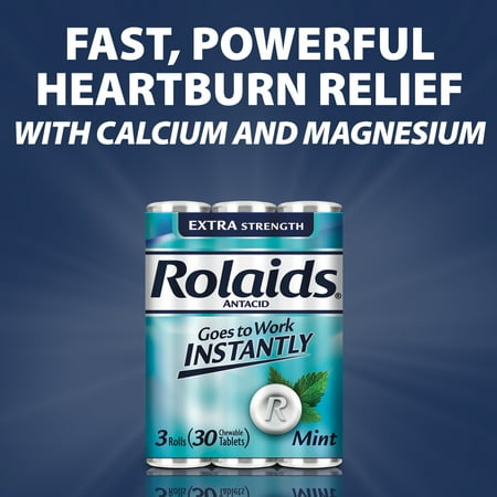 Rolaids Extra Strength Antacid, Heartburn Relief, 30 Chewable Tablets, Mint Flavor, 3 x 10 Tablets