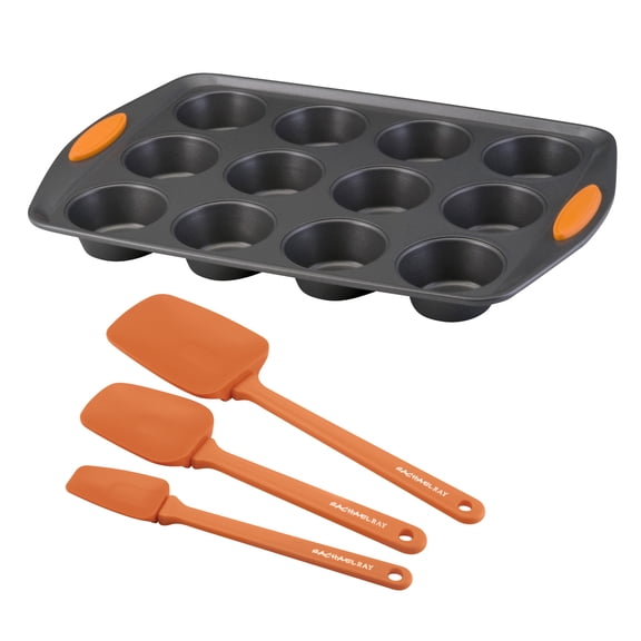 Rachael Ray Yum-o! Bakeware Oven Lovin' Nonstick Muffin and Cupcake Making Set, 4-Piece, Orange