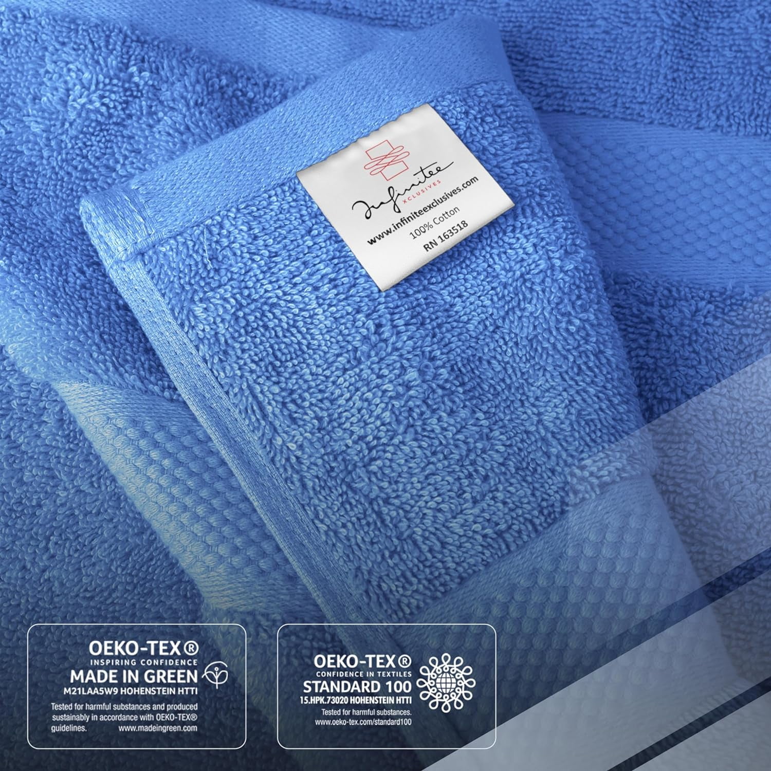 Infinitee Xclusives Premium Blue Bath Towel Set - [Pack of 8] - 2 Bath, 2 Hand & 4 Washcloths
