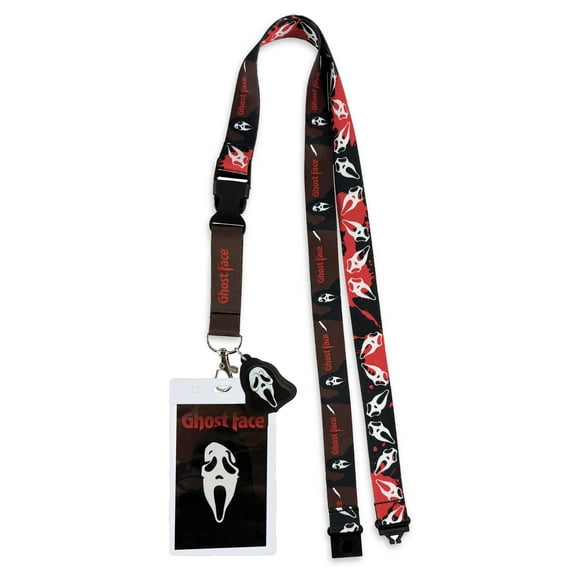 Ghostface Breakaway Lanyard Blood Splatter ID Badge Holder With 2" Rubber Charm