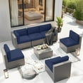 thumbnail image 6 of SUNCROWN Outdoor Patio Furniture Set 7 Piece Outdoor Sectional Sofa Grey Wicker Conversation Sofa Set with Coffee Table and Cushions (Dark Blue), 6 of 9
