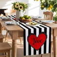 thumbnail image 3 of Burlap Table Runner 90 Inches Long, Valentine's Day Red Love Non-Slip Kitchen Table Runners for Dining Room Everyday Use Party Table Decorations Geometric Black White Stripe, 3 of 9