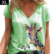 Women Horse Printed T-Shirts Soft Comfortable V-collar Sexy Breathable T-Shirt Tops