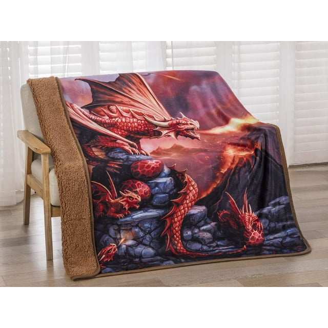 Anne Stokes Couverture Doublée Sherpa Toucher Soie Signature (Dragon Feu)