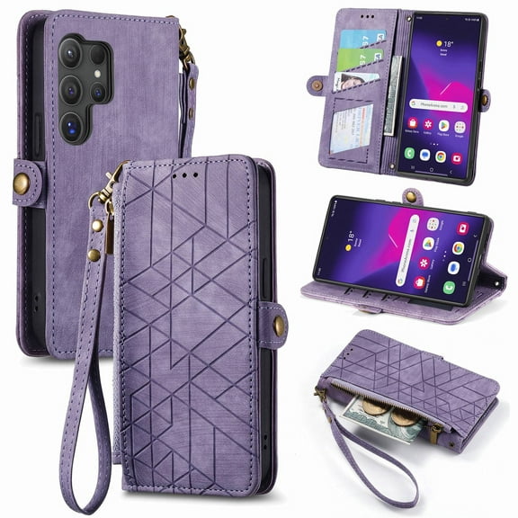 ETFAST Wallet Leather Phone Case For Samsung Galaxy S24 Ultra S24Plus S23 Ultra S22 Ultra S21 FE S20 Ultra Multi Card Zipper Phone case