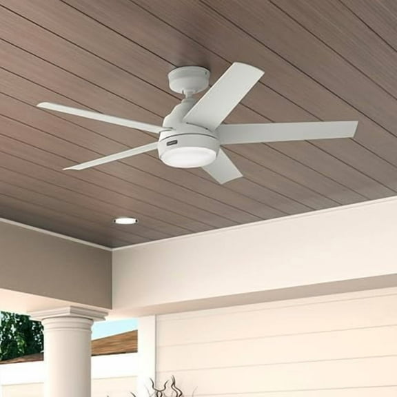 Restored Hunter Fan 52 inch Indoor/Outdoor Matte White Ceiling Fan with Light for Bedroom, Living Room, Dining Room, Kitchen, Office, Porch (Refurbished)