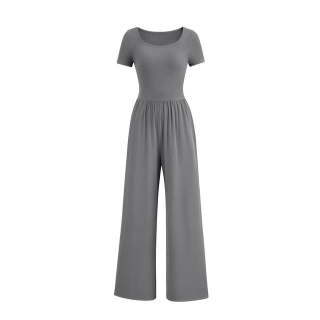 Mono Enterizo PRETTYGARDEN Mujer Cuello Cuadrado Pierna Ancha Gris Talla L