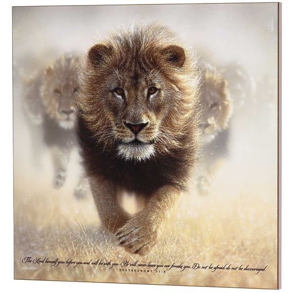 Dicksons PLK2020-979 He Will Never Leave You Or Forsake You Lion Yellow and Brown 20 x 20 Inch MDF Decorative Wall Sign Plaque
